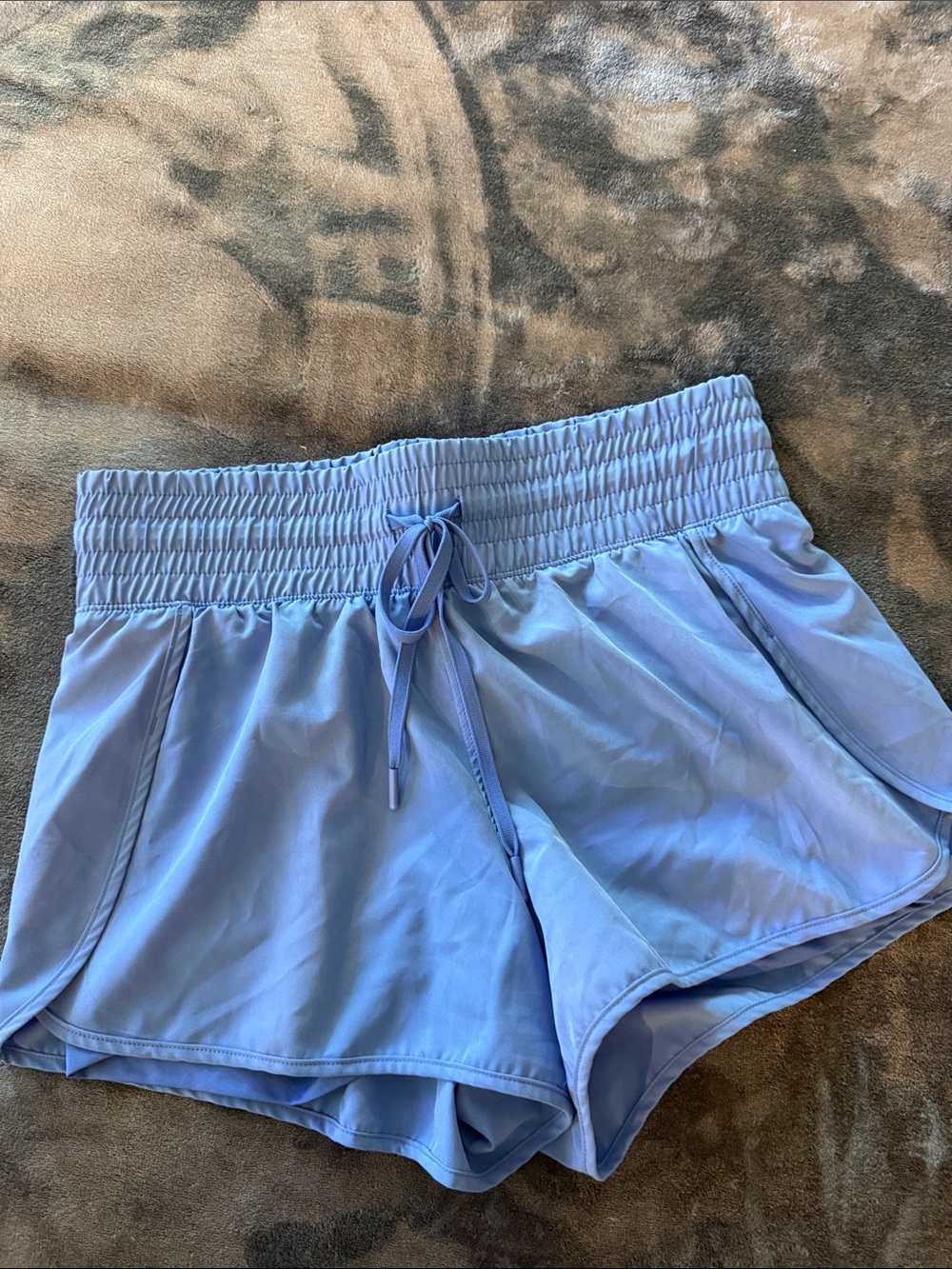Women’s Light Blue Athletic Shorts with Smocked Waist and Drawstring